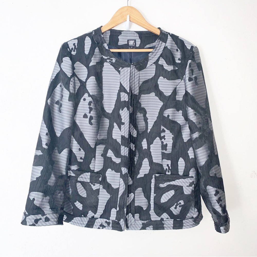 GUMPS San Francisco Sz 12 L Black Gray Modernist Art-to-Wear Statement Jacket